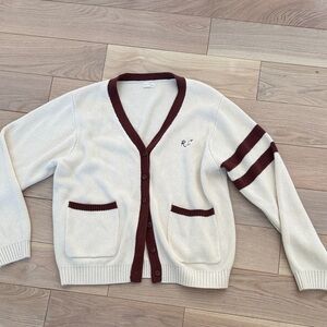Rylee & Cru Cream and burgandy  Women's Cardigan Sweater
